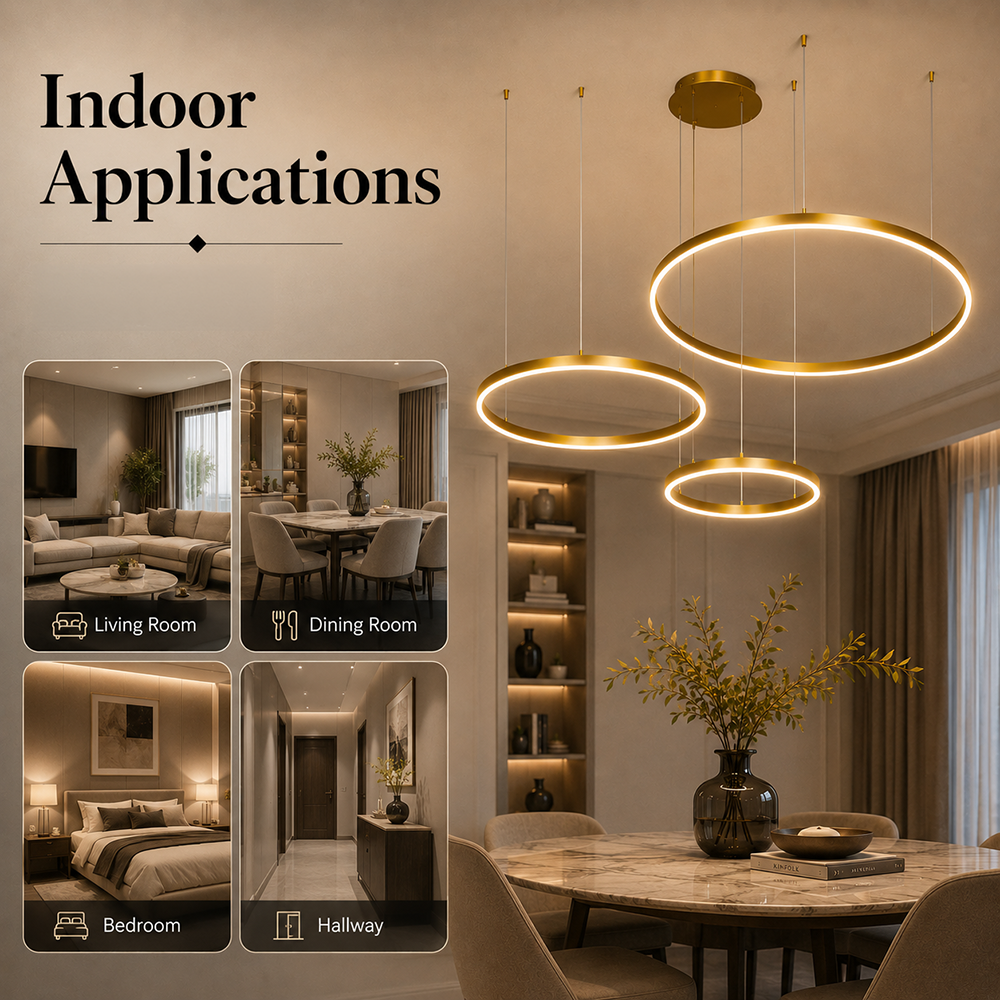 Plafonieră LED aurie cu 3 inele, 40/60/80 cm, dimabilă, Wi-Fi, cu telecomandă