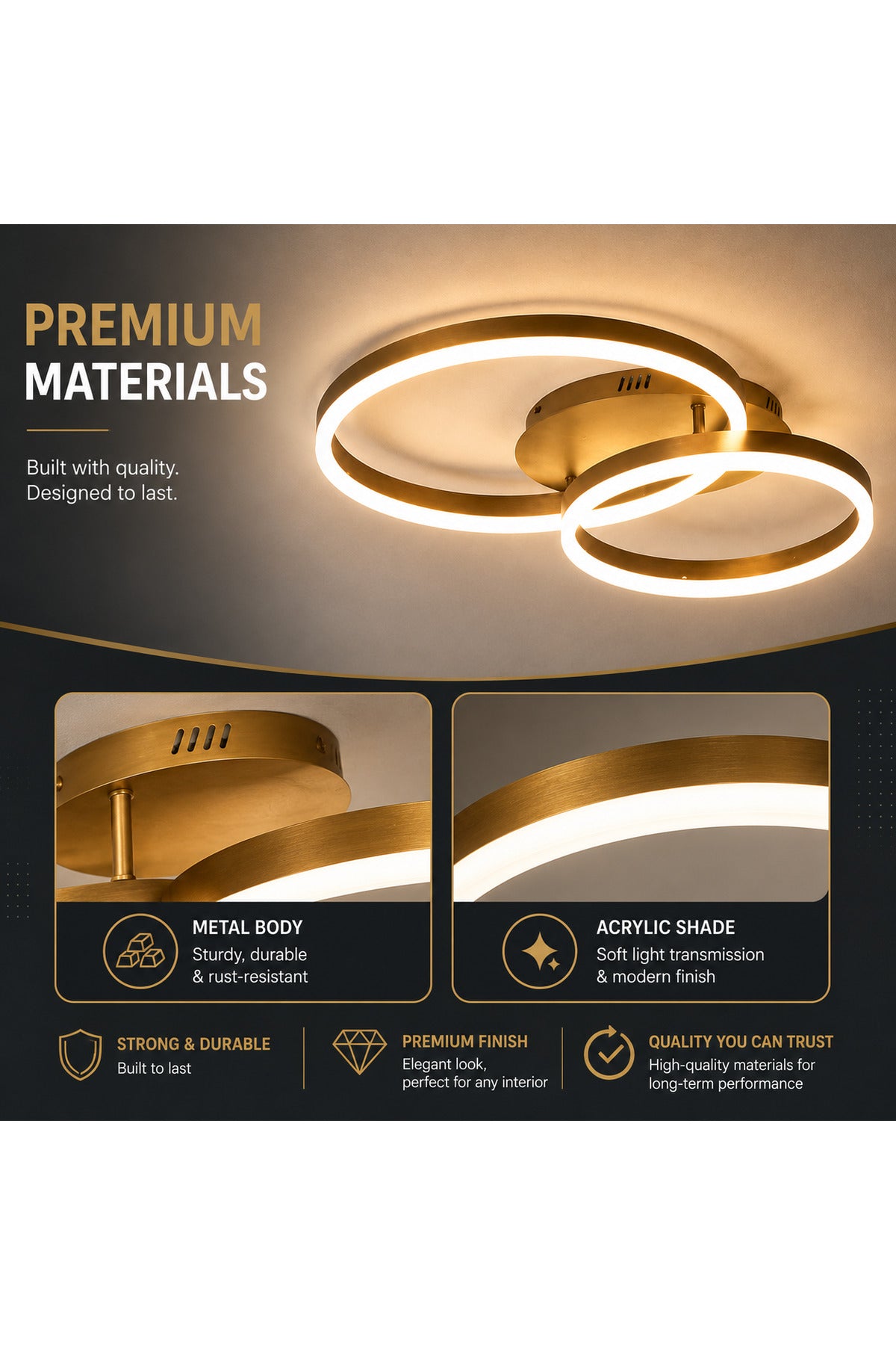 Plafonieră LED 120W, 2 inele, dimabilă WiFi, telecomandă, maro cafea