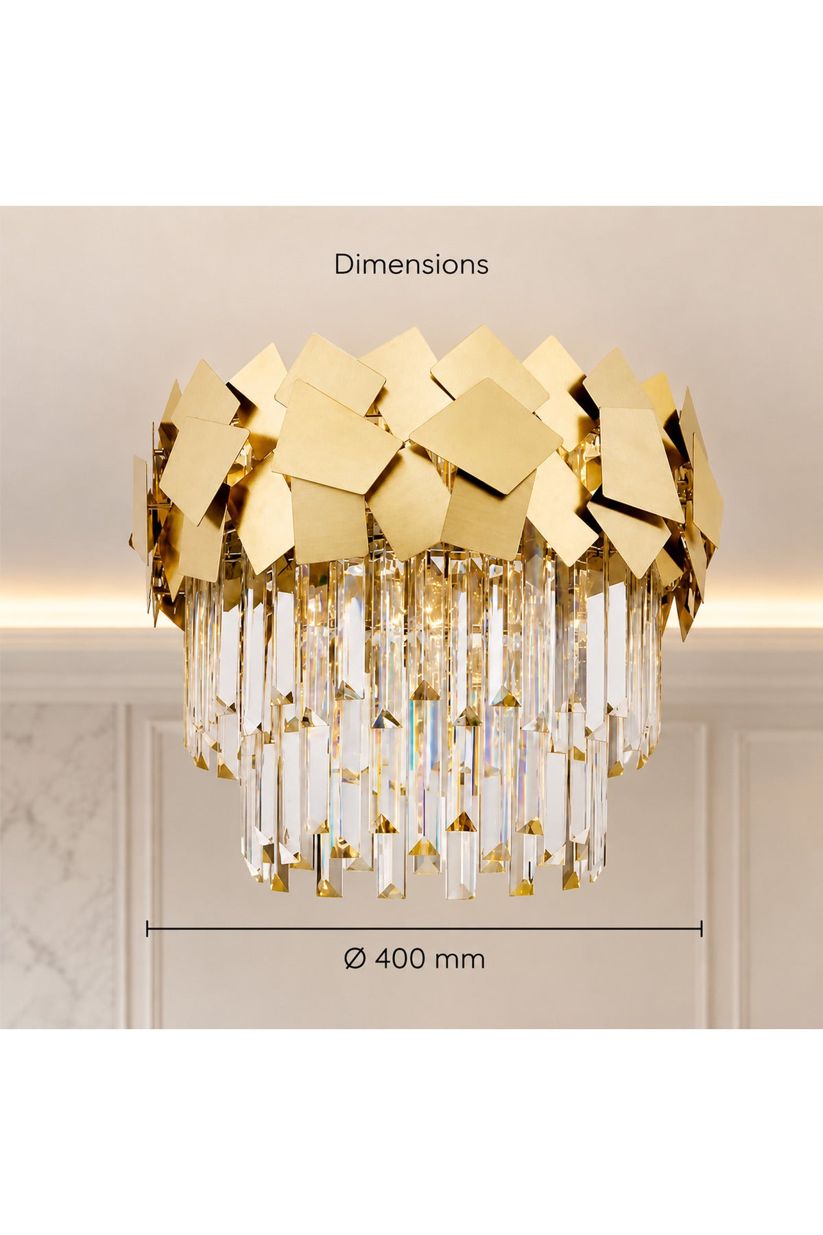 Candelabru auriu cu cristale, 40 cm, 7 x E14, 3 culori de lumină