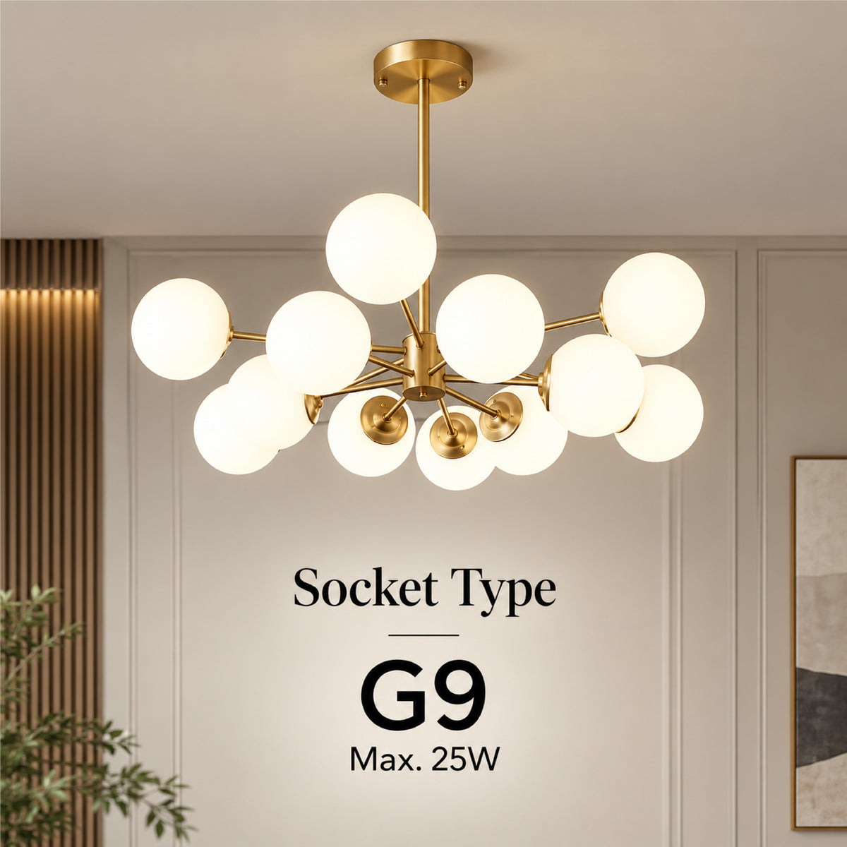 Lustră LED modernă aurie, 12 socluri G9, 70 x 60 cm