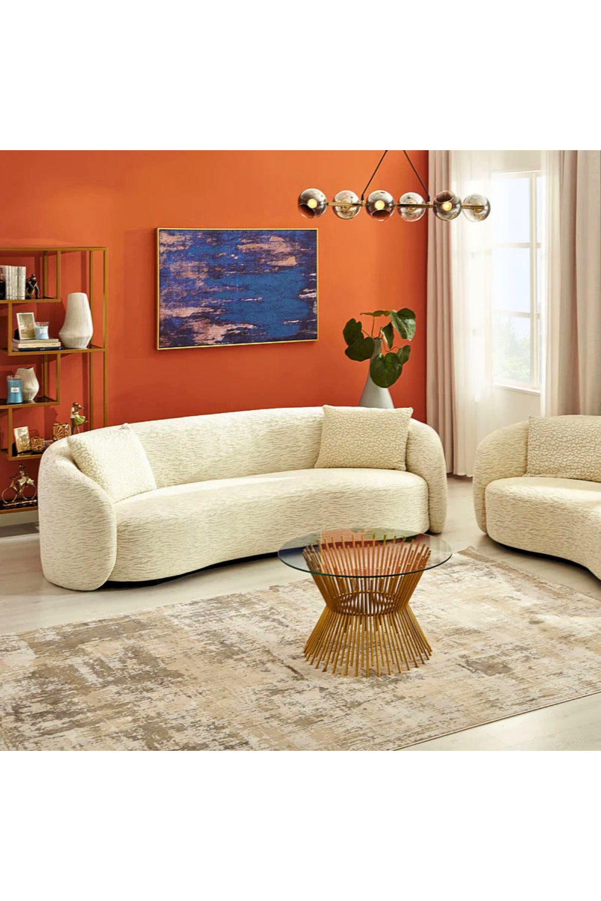 Candelabru alb cu 6 socluri E27, Ø70 cm, înălțime 78 cm