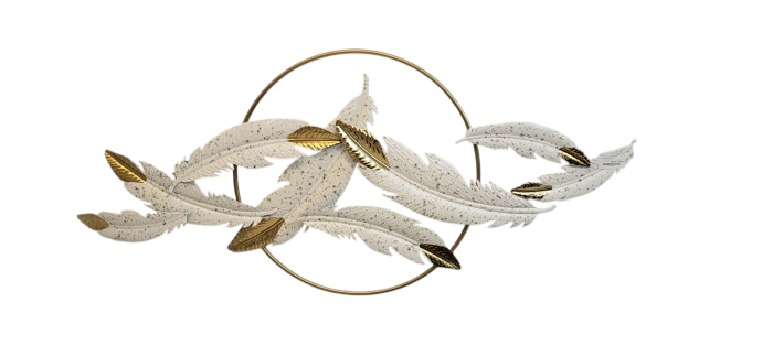 Decorațiune de perete model 10678 din metal alb și auriu – elegantă și rafinată, 125x57 cm