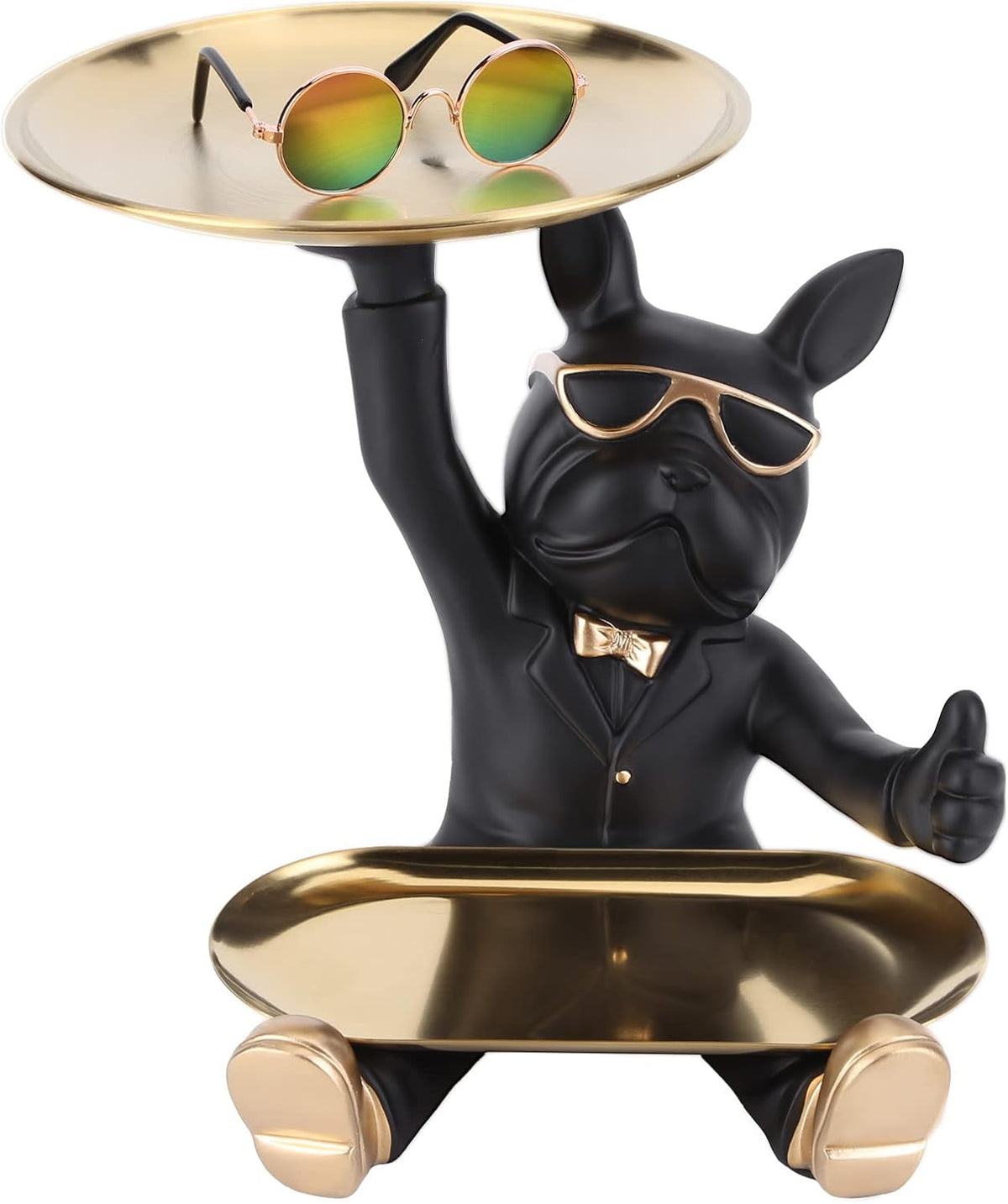 Statuie decorativă 4318 câine cu 2 tăvi aurii – elegantă și funcțională
