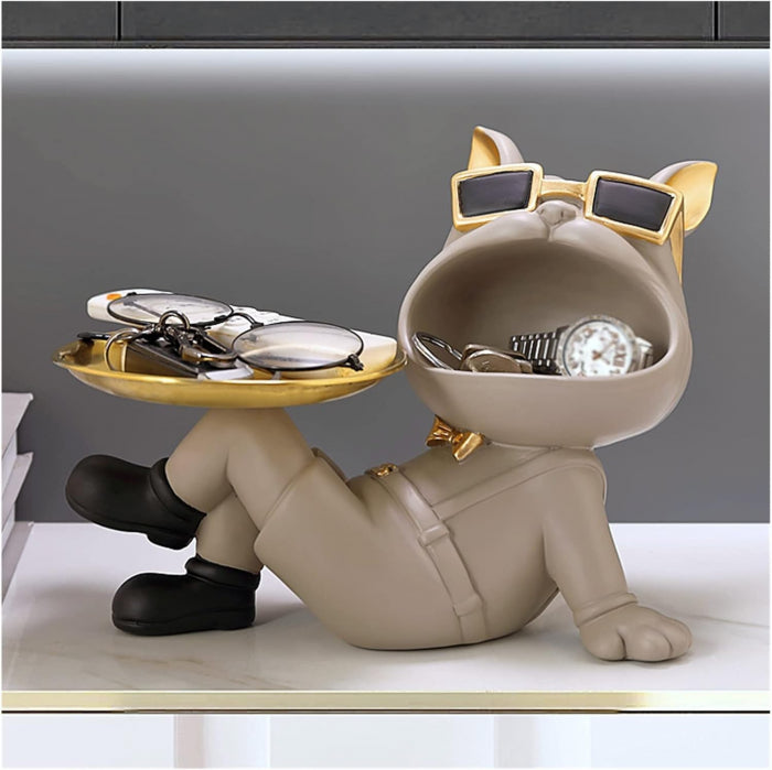 Statuie decorativă 5001 câine cu tavă aurie – elegantă și funcțională