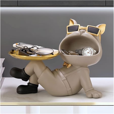 Statuie decorativă 5001 câine cu tavă aurie – elegantă și funcțională