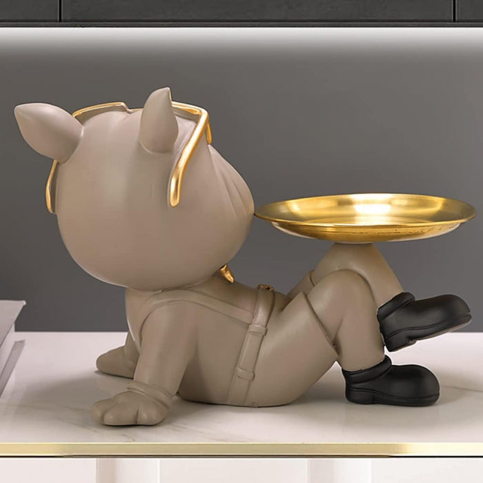 Statuie decorativă 5001 câine cu tavă aurie – elegantă și funcțională