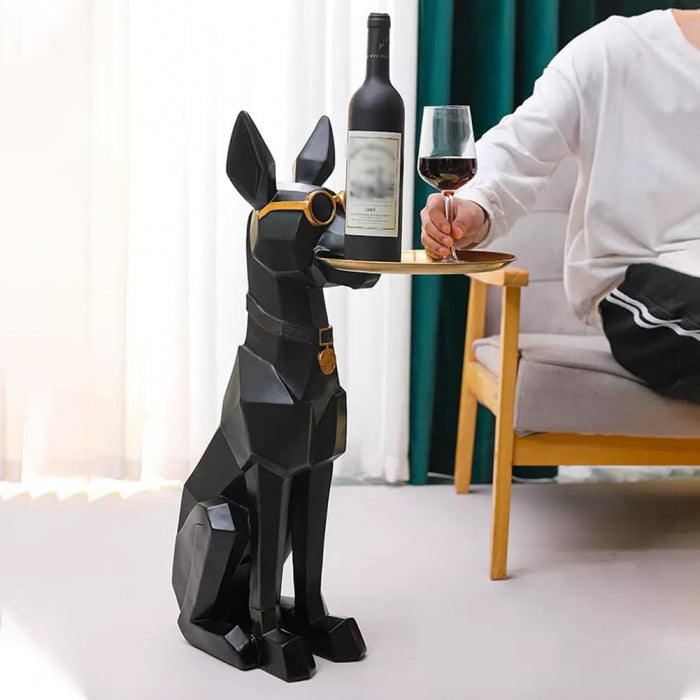 Decorațiune de podea model BJ162 – câine cu tavă din oțel inoxidabil, modern și elegant
