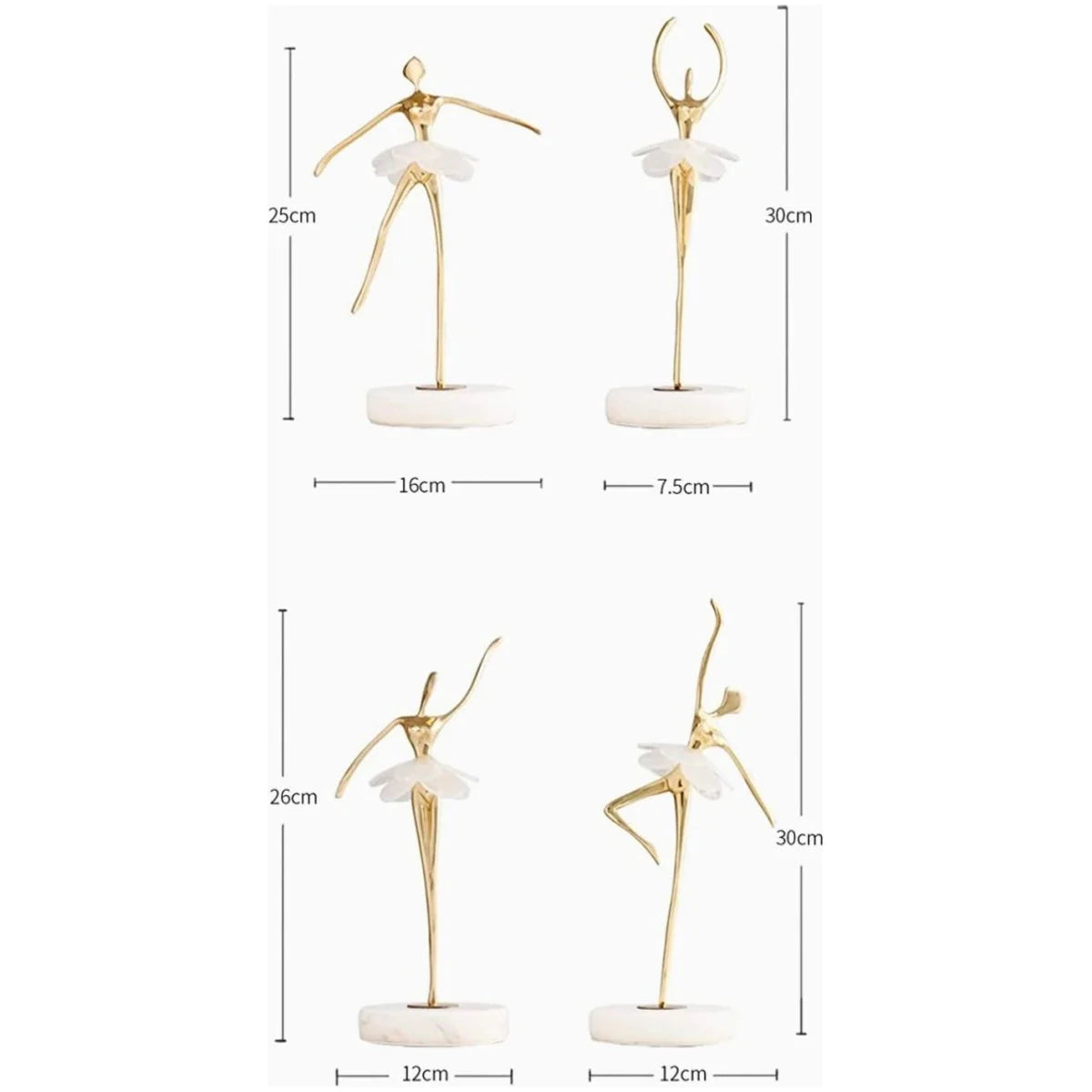 Statuetă balerină decorativă CP3390 – elegantă, auriu/alb, 4 modele disponibile