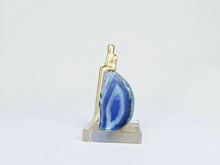 Decoratiune CX002 cu piatră naturală albastră și figură metalică aurie