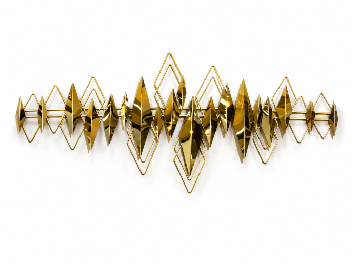 Decorațiune de perete metalică model 61050 auriu cu forme geometrice 3D, 170x76 cm