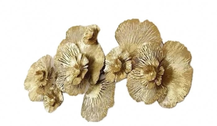Decorațiune metalică de perete model 15438 floral 3D auriu, 132x62 cm