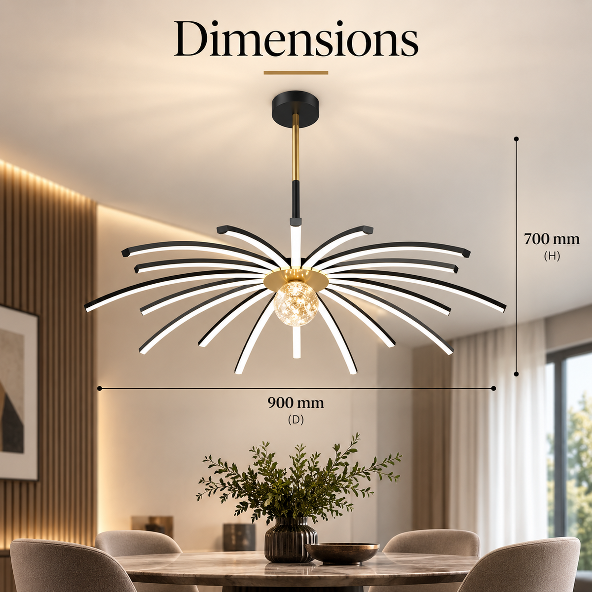 Plafonieră LED 90 cm, dimabilă Wi-Fi cu telecomandă, 3 nuanțe de lumină