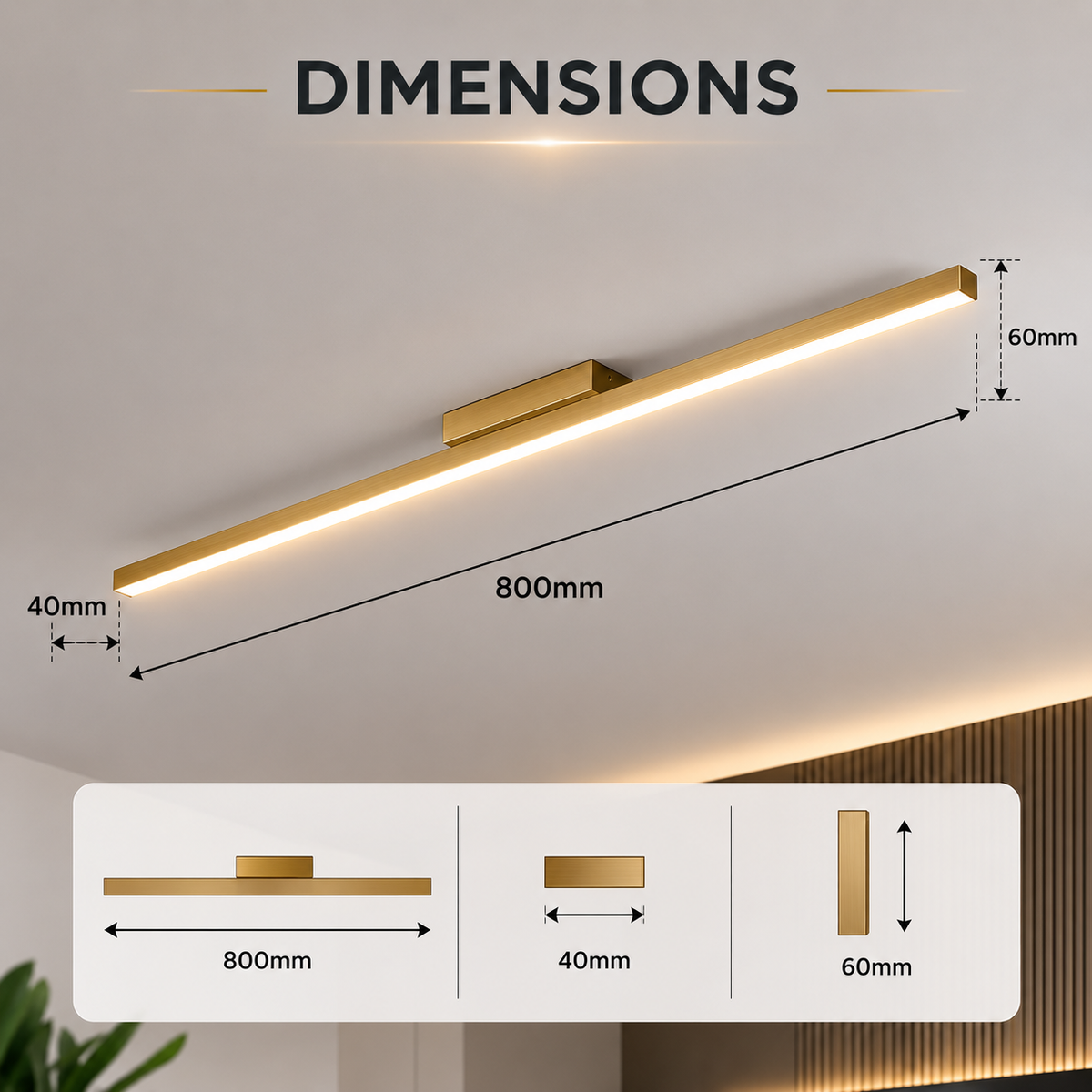 Plafonieră LED modernă aurie, 80 cm, 32 W, cu telecomandă