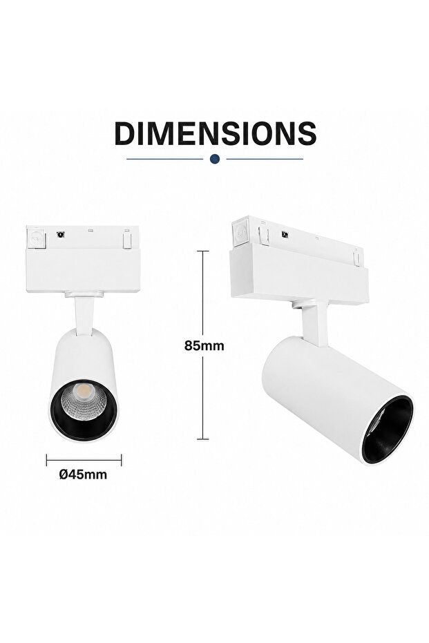 Proiector LED COB pentru șină magnetică, 10 W, 1000 lm, 4000 K, 48 V, alb