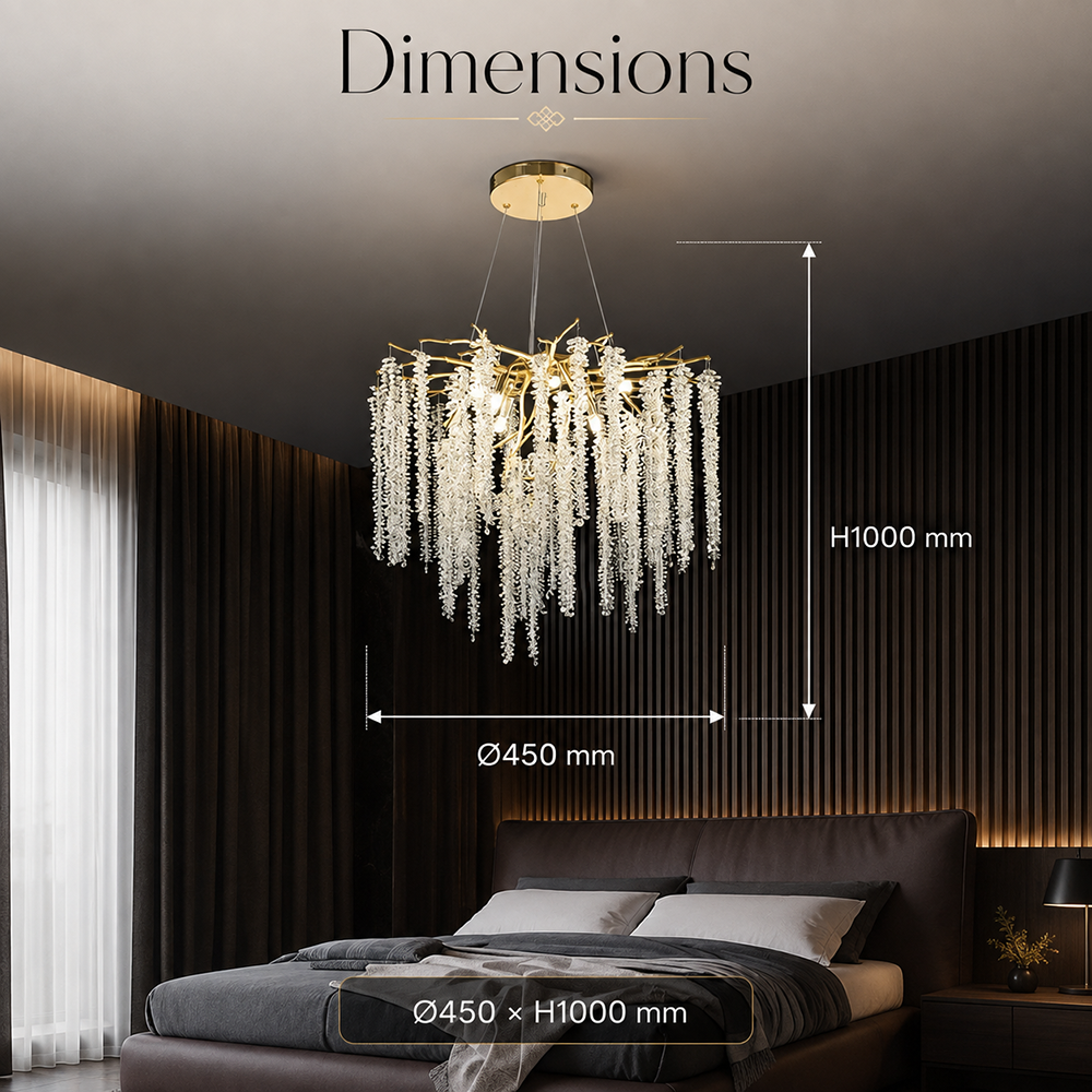 Plafonieră LED aurie cu cristale, Ø45 cm, 25 W, 3000 lm, 3 culori de lumină