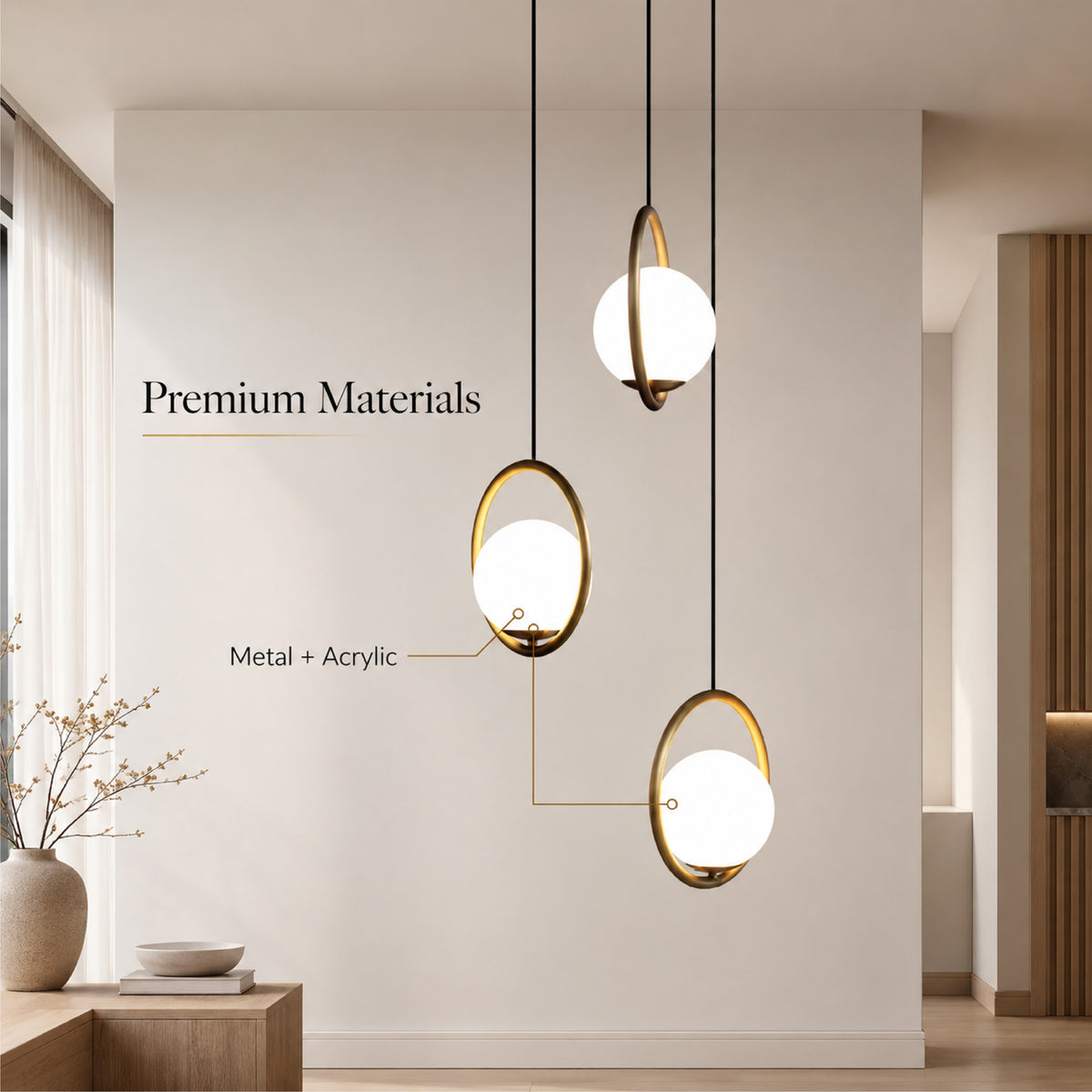 Lustră modernă albă cu 3 socluri E27, metal și acril, 60 x 15 x 100 cm