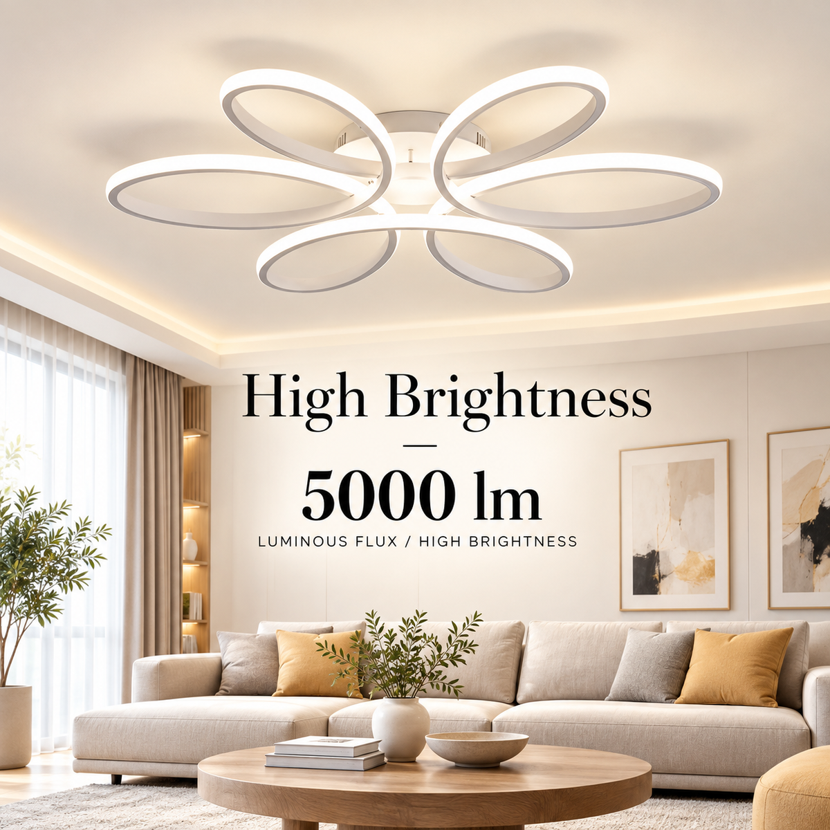 Plafonieră LED DAISY, 120 W, 5000 lm, dimabilă, cu telecomandă, 48 cm