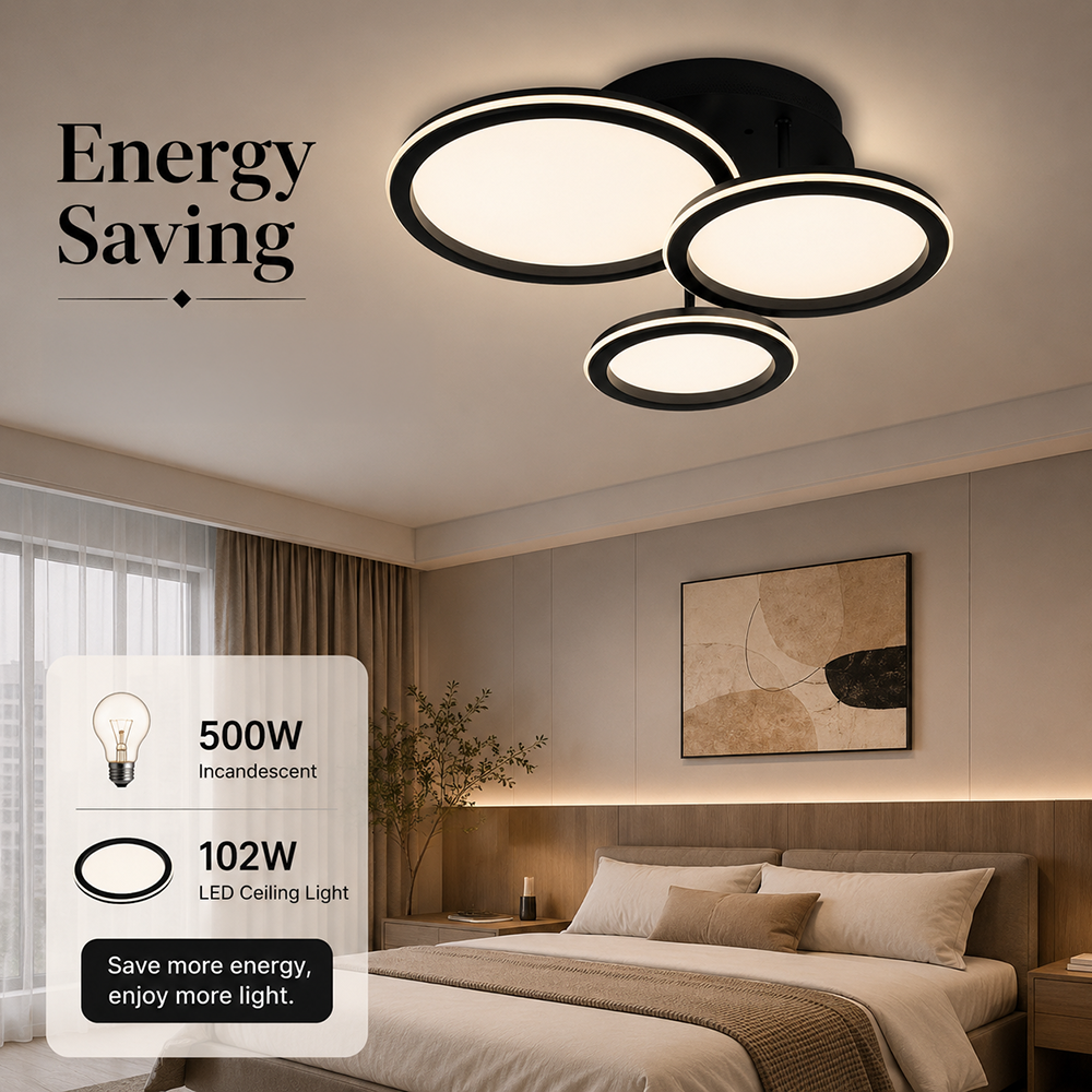 Plafonieră LED neagră dimabilă cu Wi-Fi și telecomandă, 5000 lm, 46×38 cm