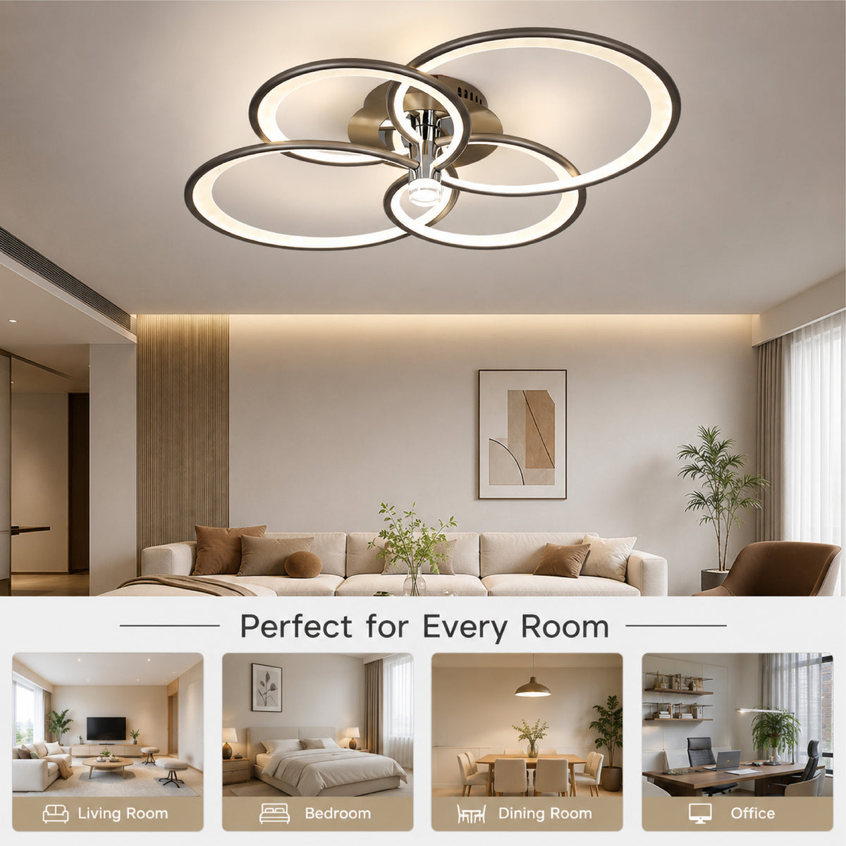 Candelabru LED 136 W, 8500 lm, dimabil, telecomandă, șampanie-argintiu