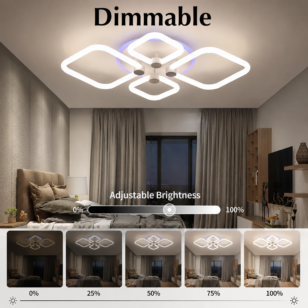 Plafonieră LED pătrată, 70 W, dimabilă, RGB, cu telecomandă