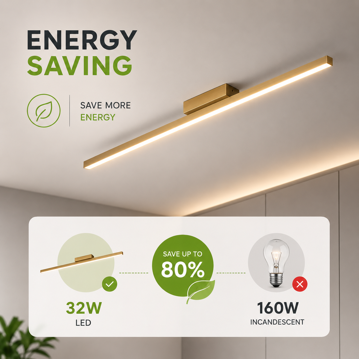 Plafonieră LED modernă aurie, 80 cm, 32 W, cu telecomandă