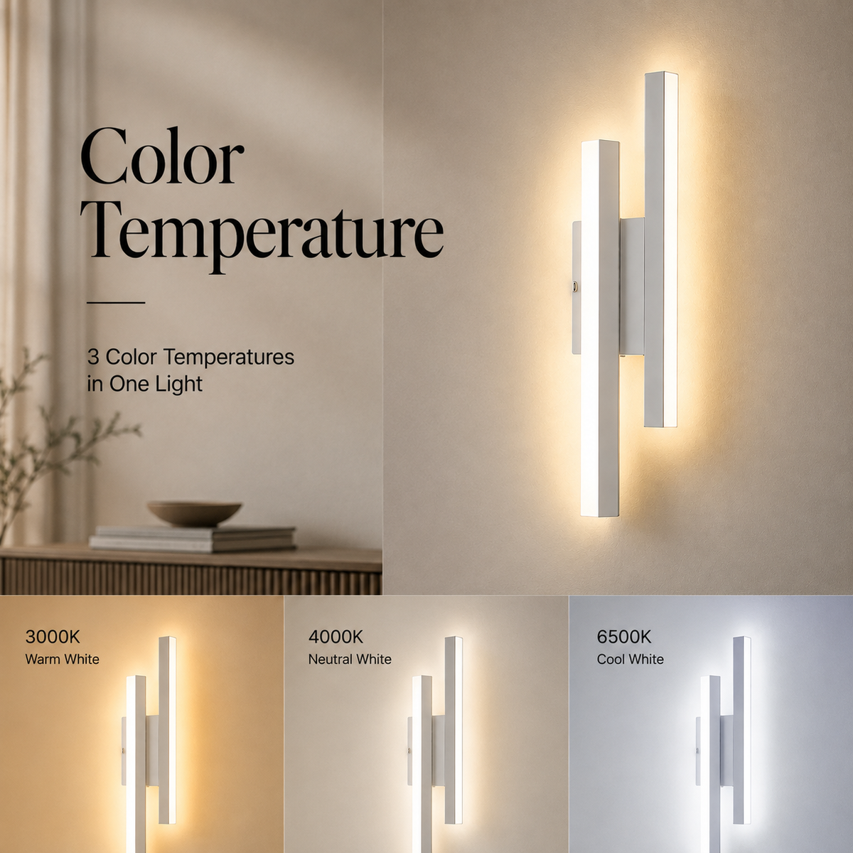 Aplica LED de perete albă, 41 cm, 24 W, 3 temperaturi de culoare