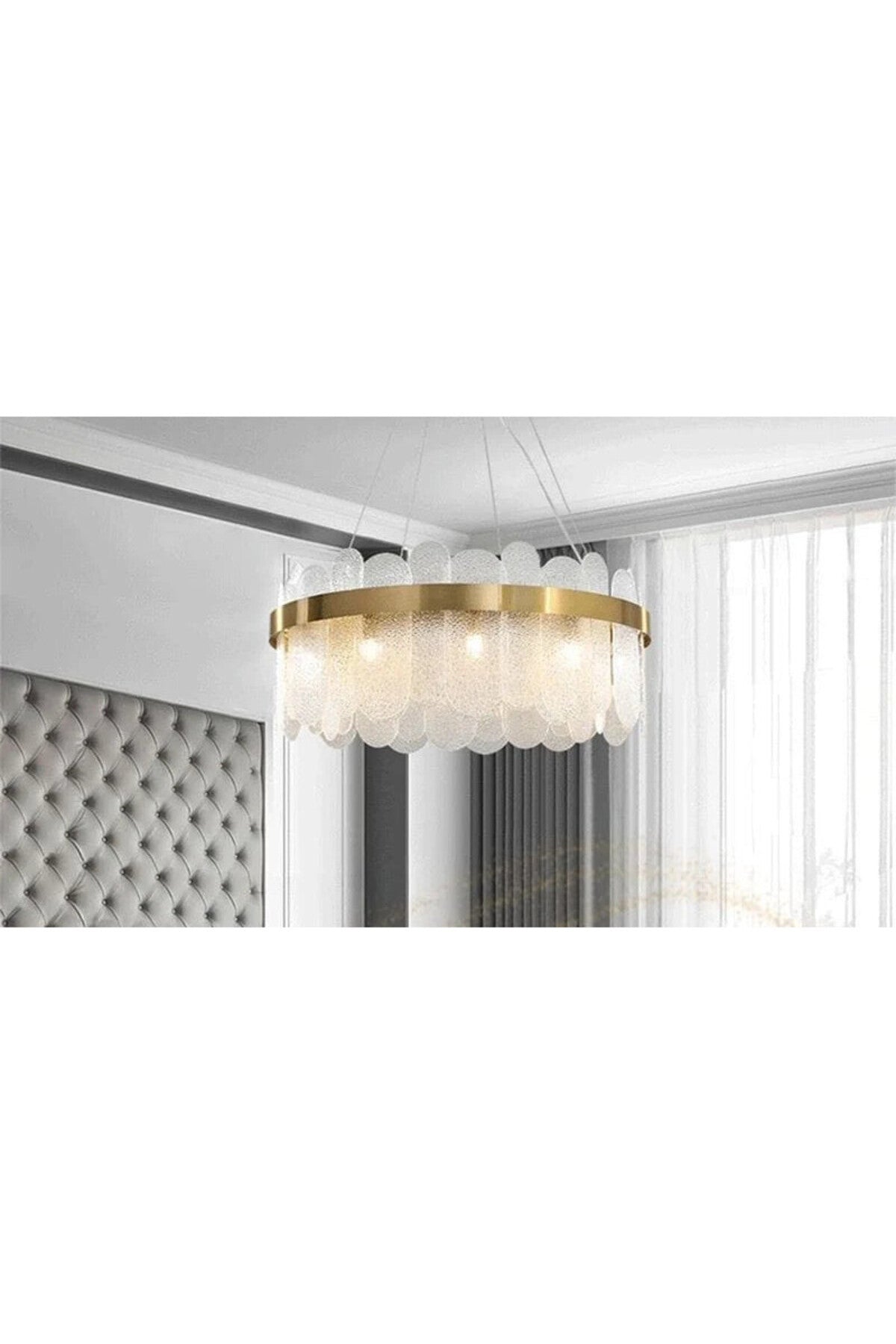 Candelabru LED auriu cu cristale, 45 W, Ø40 cm, 3 culori de lumină