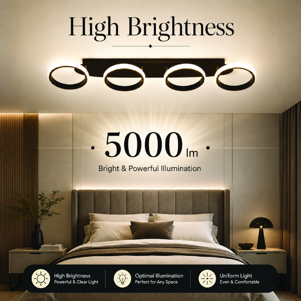 Plafonieră LED 88 W, dimabilă, Wi-Fi, cu telecomandă, 3 culori, 90 cm