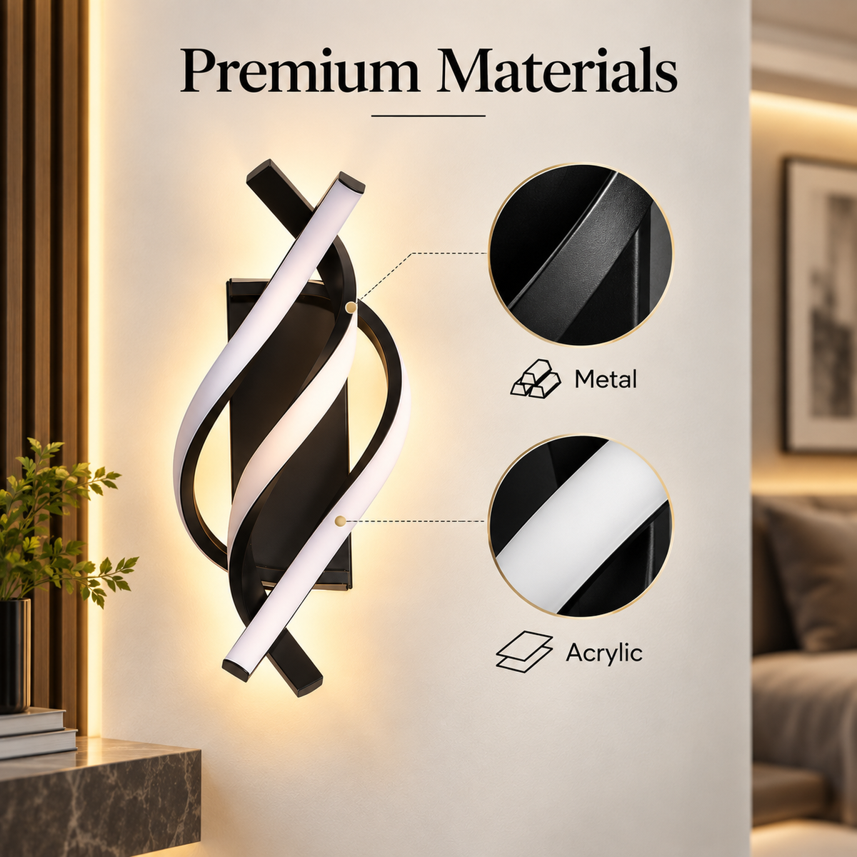 Aplică LED de perete neagră, 20 W, 1000 lm, 3 culori, 32 cm