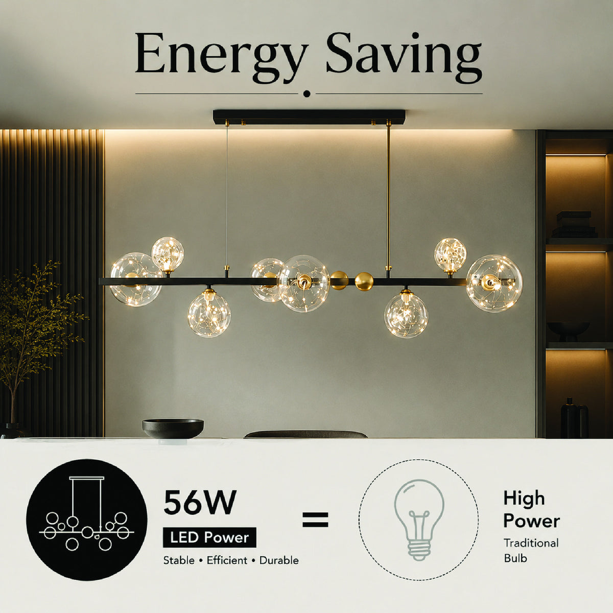 Lustră LED cu 8 surse, 56 W, 3 temperaturi de culoare, 110 cm