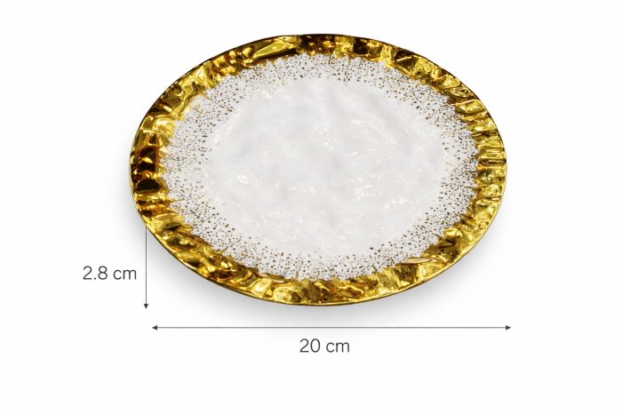 Farfurie 1224-14 decorativă alb cu margine aurie texturată, Ø20 cm