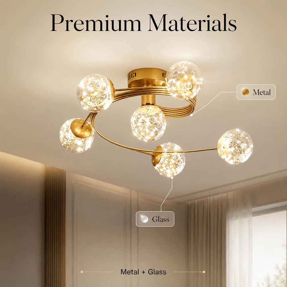 Plafonieră LED aurie cu 6 surse, 40 W, 3000 K, Ø60 cm