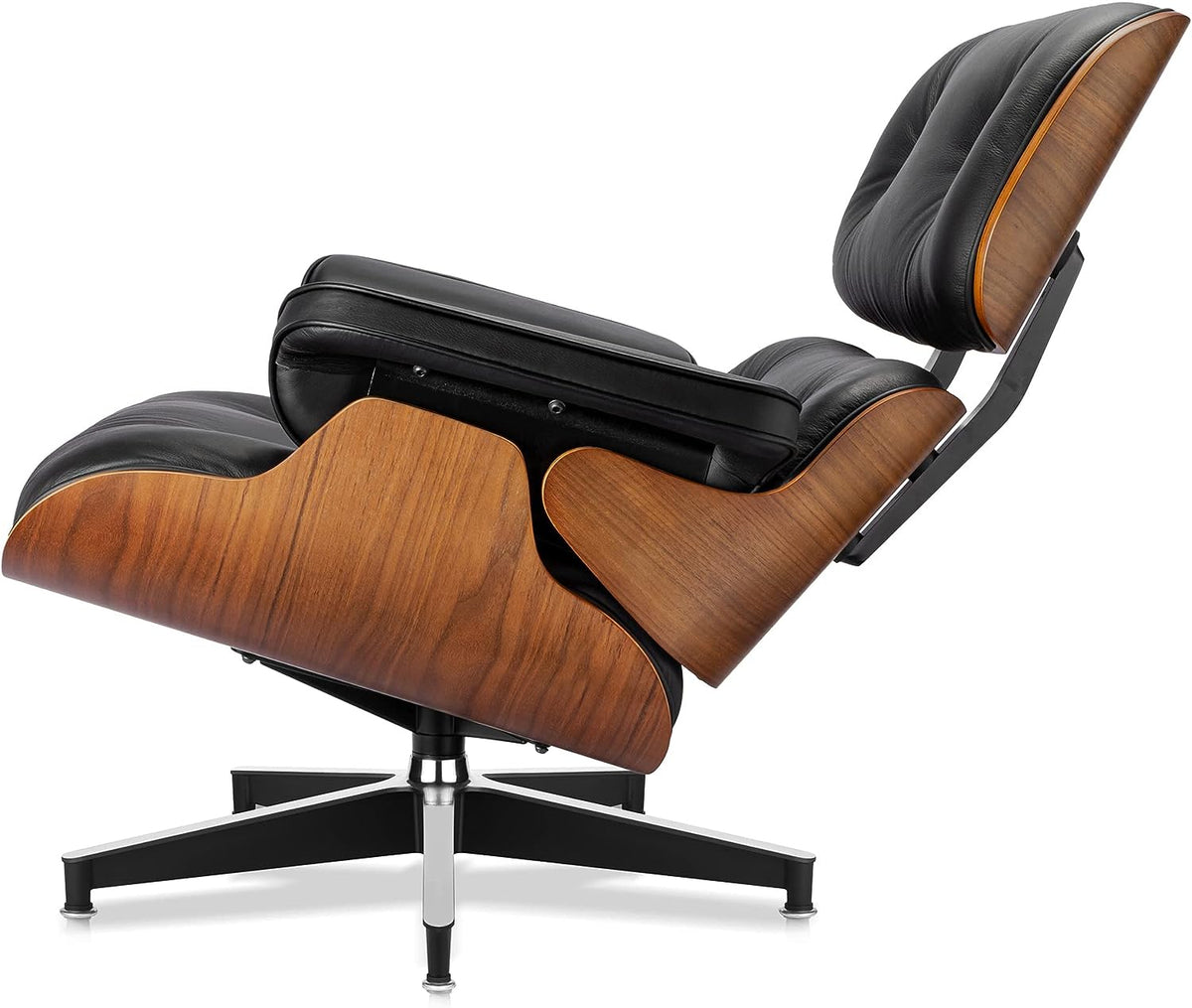 Fotoliu CF-16 Negru, piele ecologica și bază lemn laminat, ergonomic, cu taburet, 84x85-92x38/89 cm