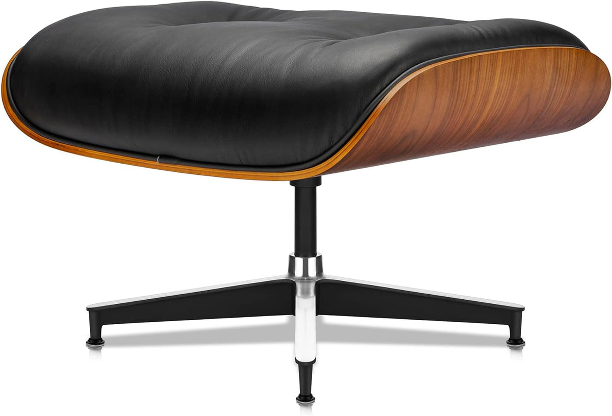Fotoliu CF-16 Negru, piele ecologica și bază lemn laminat, ergonomic, cu taburet, 84x85-92x38/89 cm