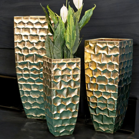 Vază metalică model 16336 auriu antic – design patratic elegant, per bucata
