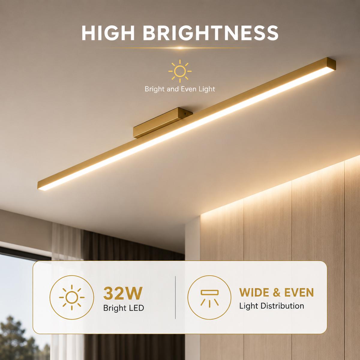 Plafonieră LED modernă aurie, 80 cm, 32 W, cu telecomandă