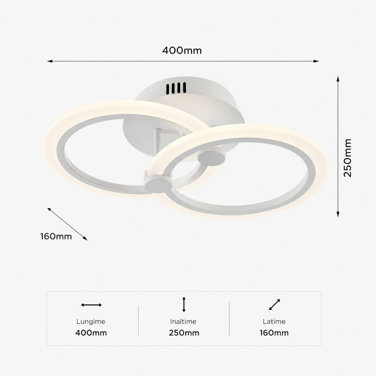 Aplică LED de perete albă, dimabilă, cu telecomandă, 3 culori, 40 cm