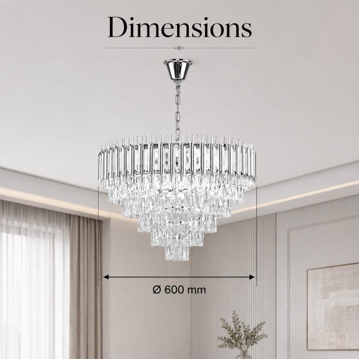 Candelabru argintiu din cristal și metal, Ø60 cm, 9 x E14