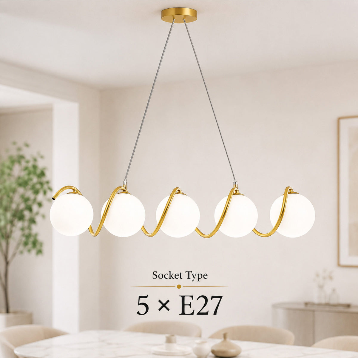 Candelabru liniar spiralat auriu mat, 5 x E27, înălțime reglabilă MX165-5