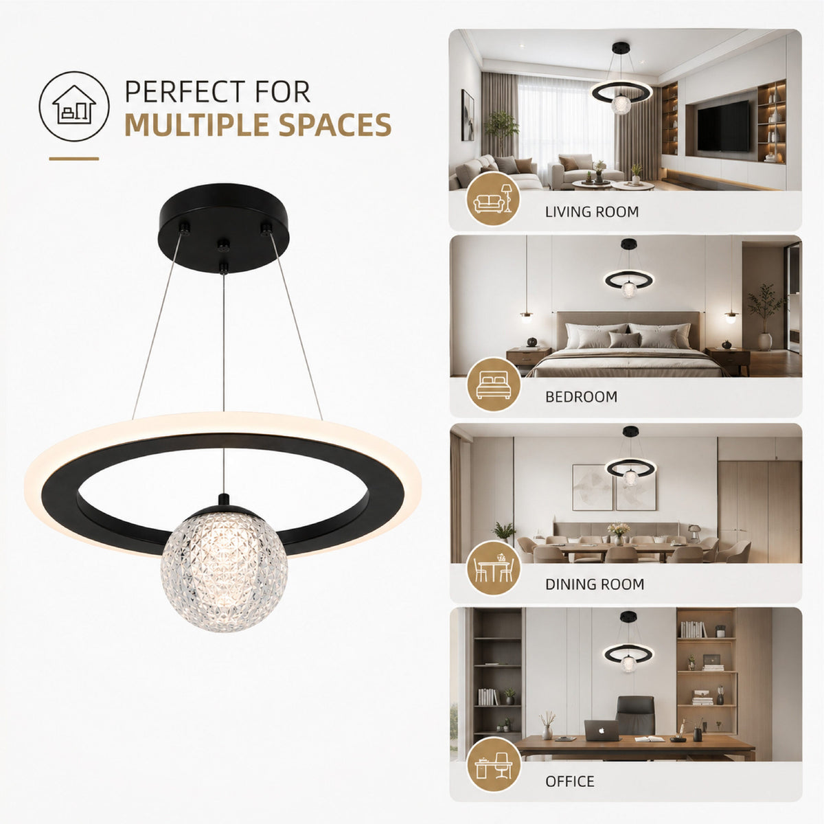Candelabru LED negru, 24 W, 1200 lm, 3 culori de lumină