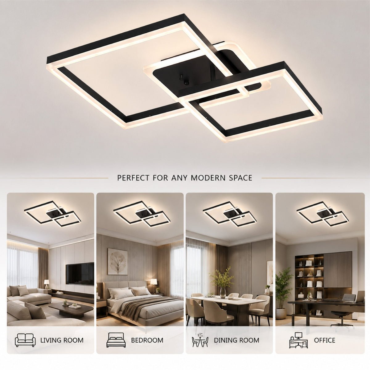 Plafonieră LED RGB pătrată, neagră, cu telecomandă, 70 x 40 cm