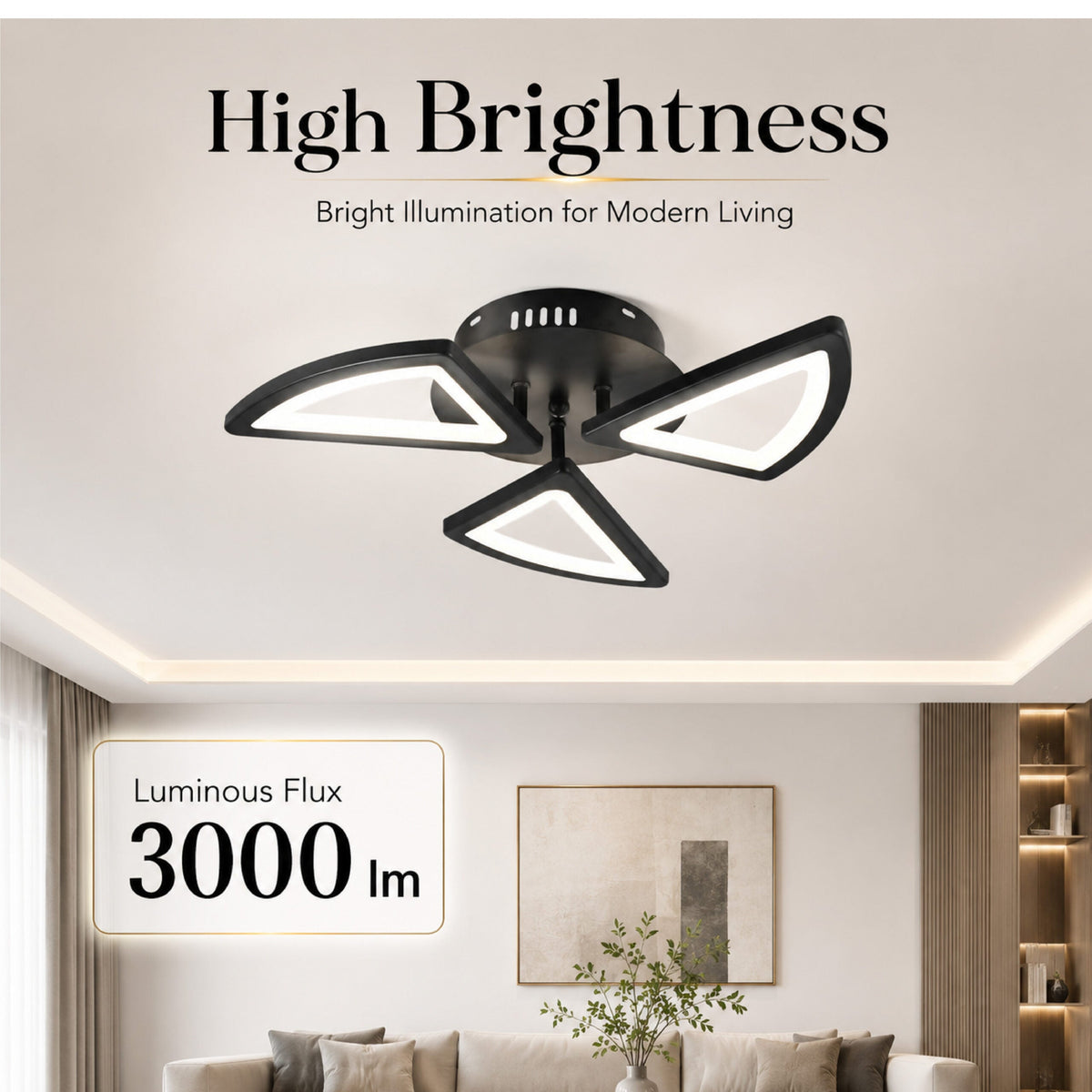 Plafonieră LED neagră 60 W, Wi-Fi, telecomandă, 3 temperaturi de culoare