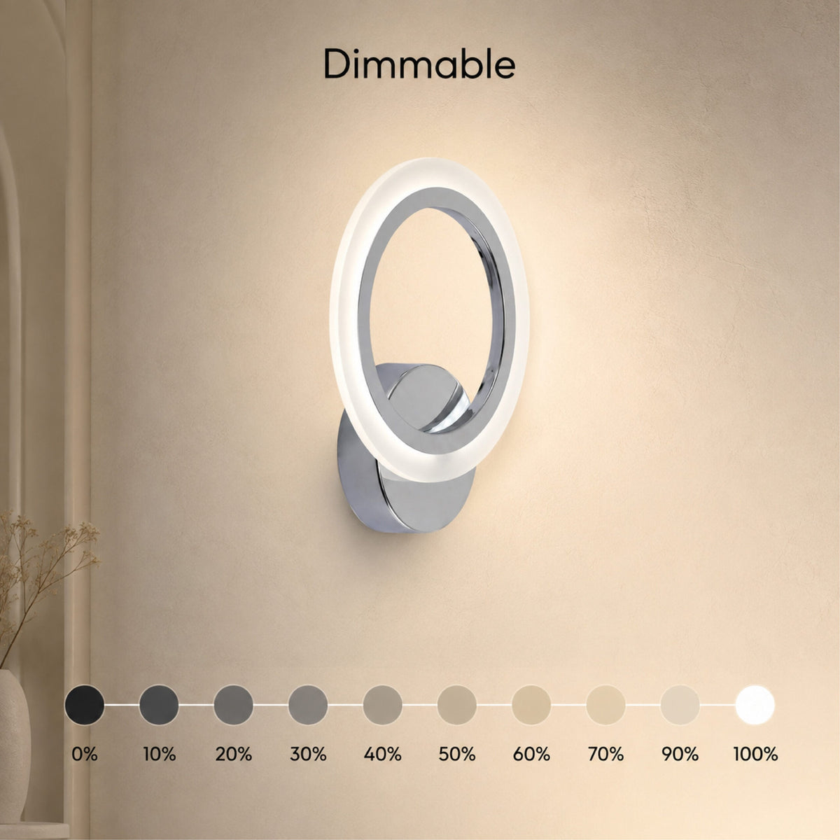 Aplică LED cromată, 14 W, dimabilă, 3 temperaturi de culoare, IP20