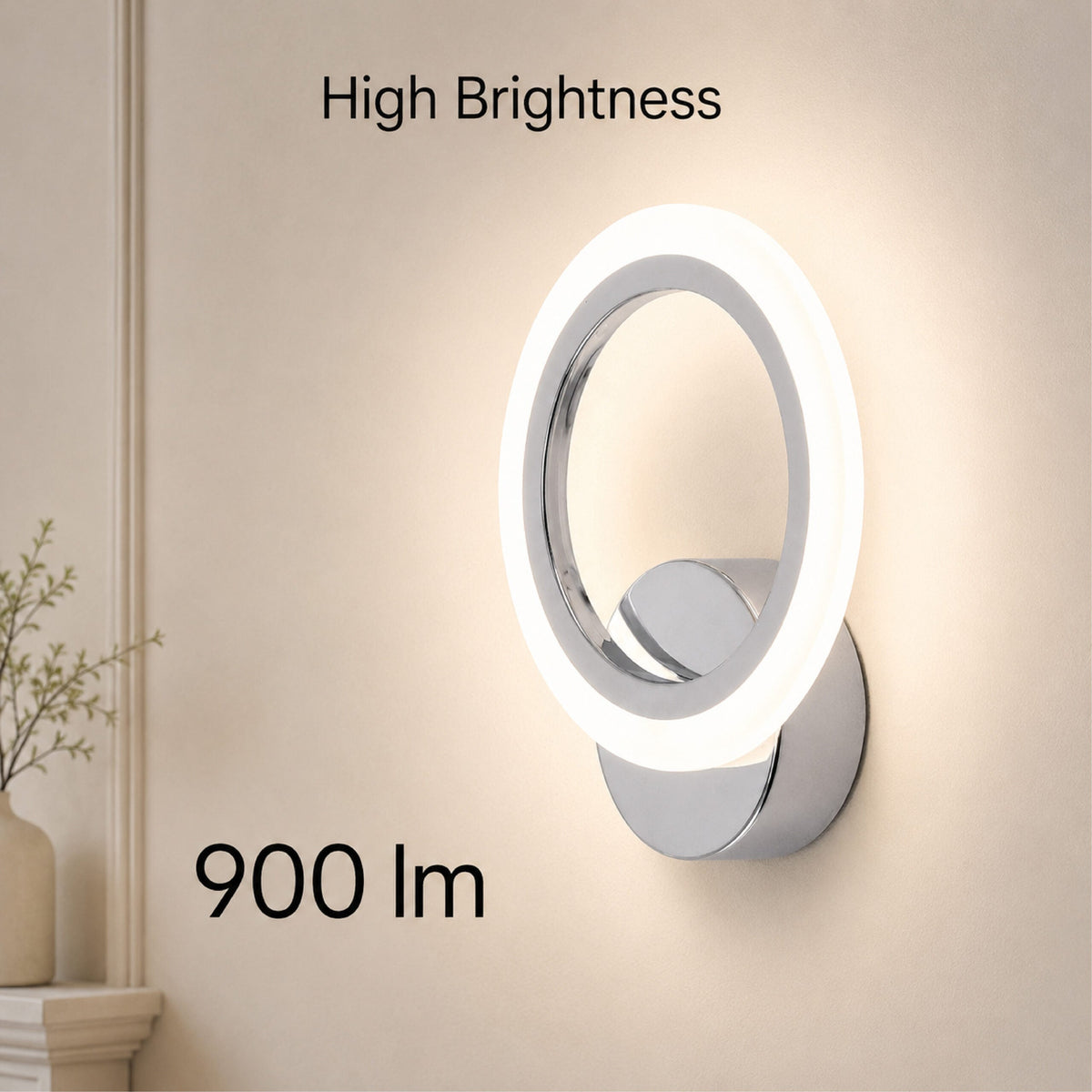 Aplică LED cromată, 14 W, dimabilă, 3 temperaturi de culoare, IP20