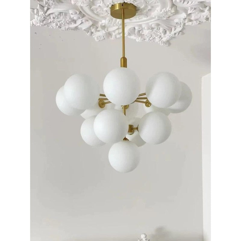 Candelabru modern alb cu 13 globuri, soclu G9