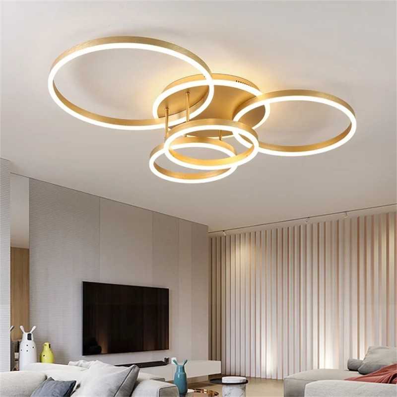 Plafonieră LED aurie, 4 inele, dimabilă, Wi-Fi, telecomandă, 60+50+40+30 cm