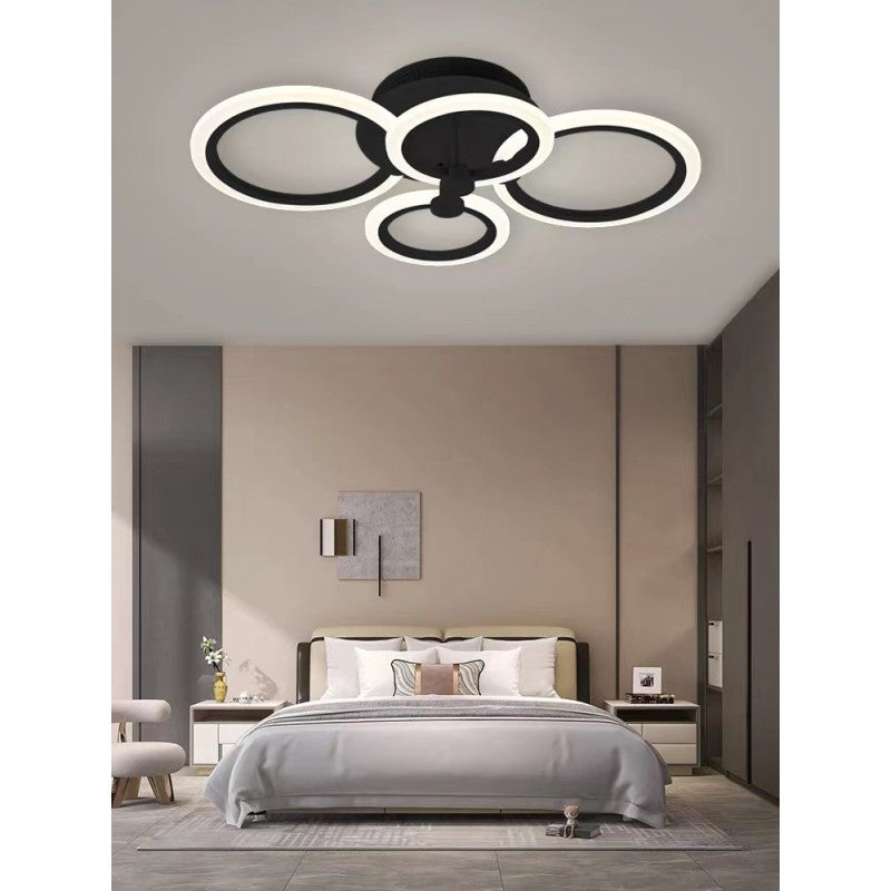 Lustră LED cu 4 cercuri, 74 W, dimabilă, 3000–6500 K, maro, telecomandă
