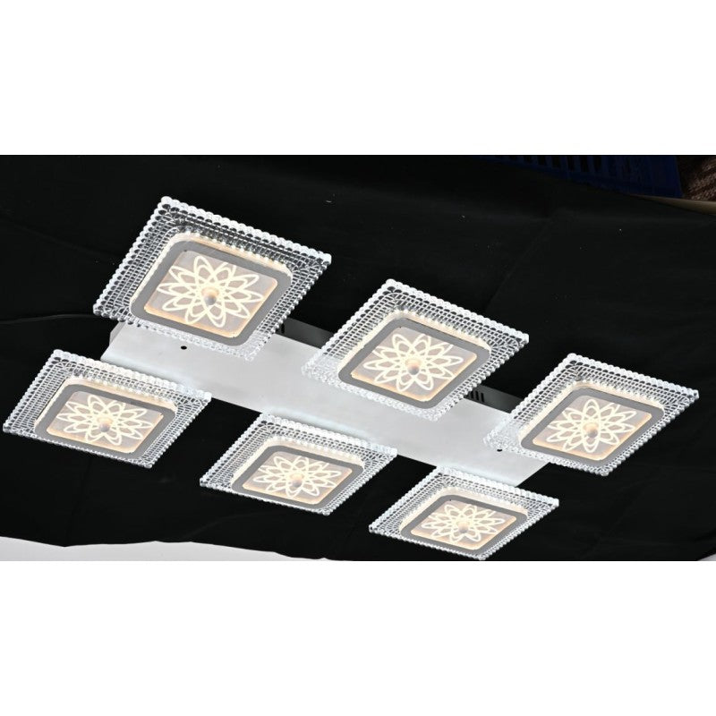 Plafonieră LED cu 6 lumini, dimabilă Wi-Fi, cu telecomandă, 70x45 cm