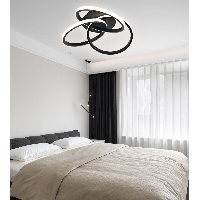 Plafonieră LED neagră, 84 W, 4200 lm, Wi-Fi, dimabilă, 48 cm