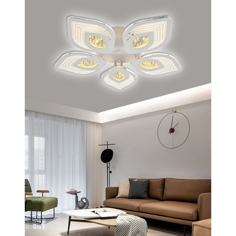 Lustră LED frunză aurie, 120 W, 6000 lm, dimabilă, telecomandă Wi-Fi